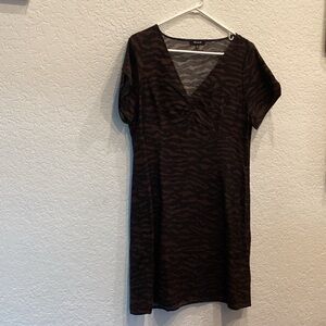 Madewell Brown and Black Patterned V-Neck Dress